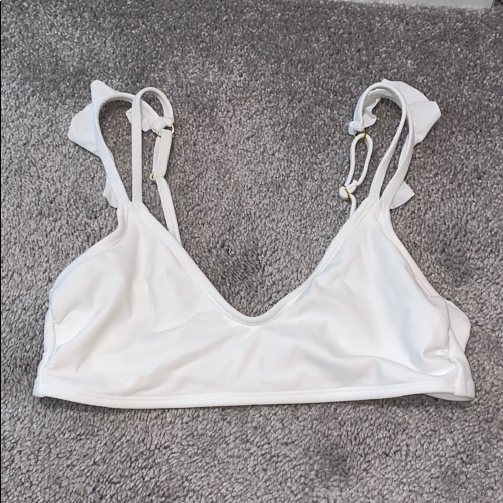 white ruffle strap swim top